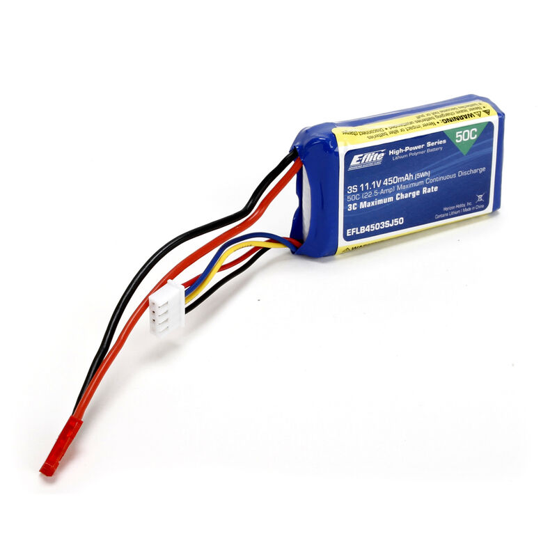 E-flite 450mAh 3S 11.1V 50C LiPo, 18AWG JST